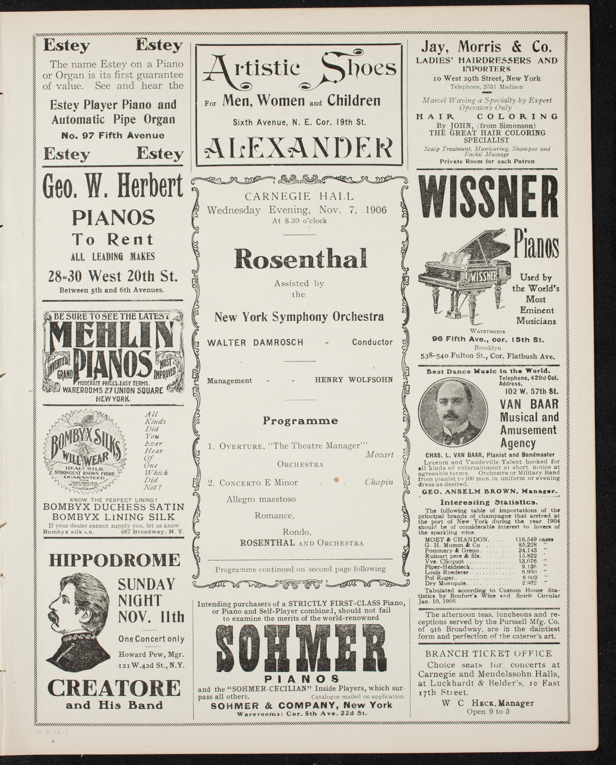Moriz Rosenthal, Piano, with New York Symphony Orchestra, November 7, 1906, program page 5