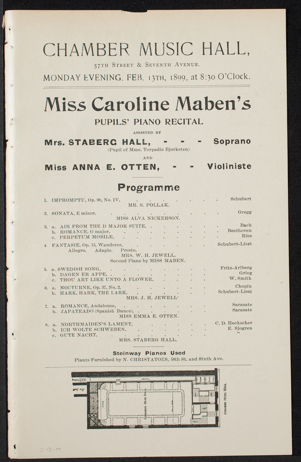 Students of Caroline Maben, February 13, 1899, program page 1