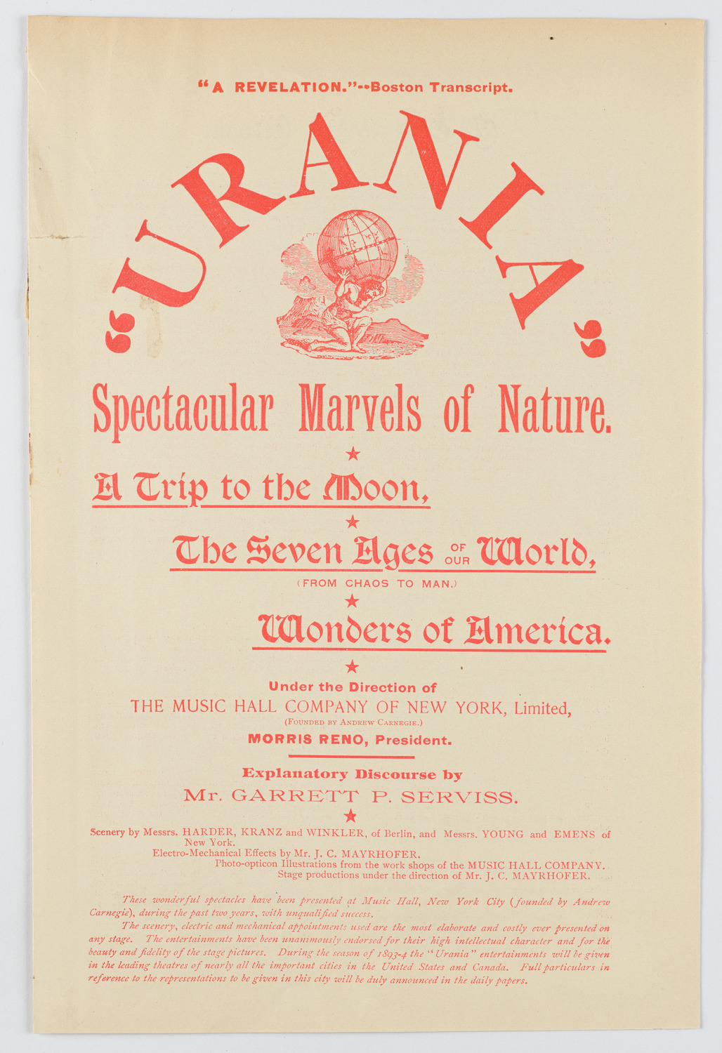 Urania Scientific Theatre, March 7, 1892