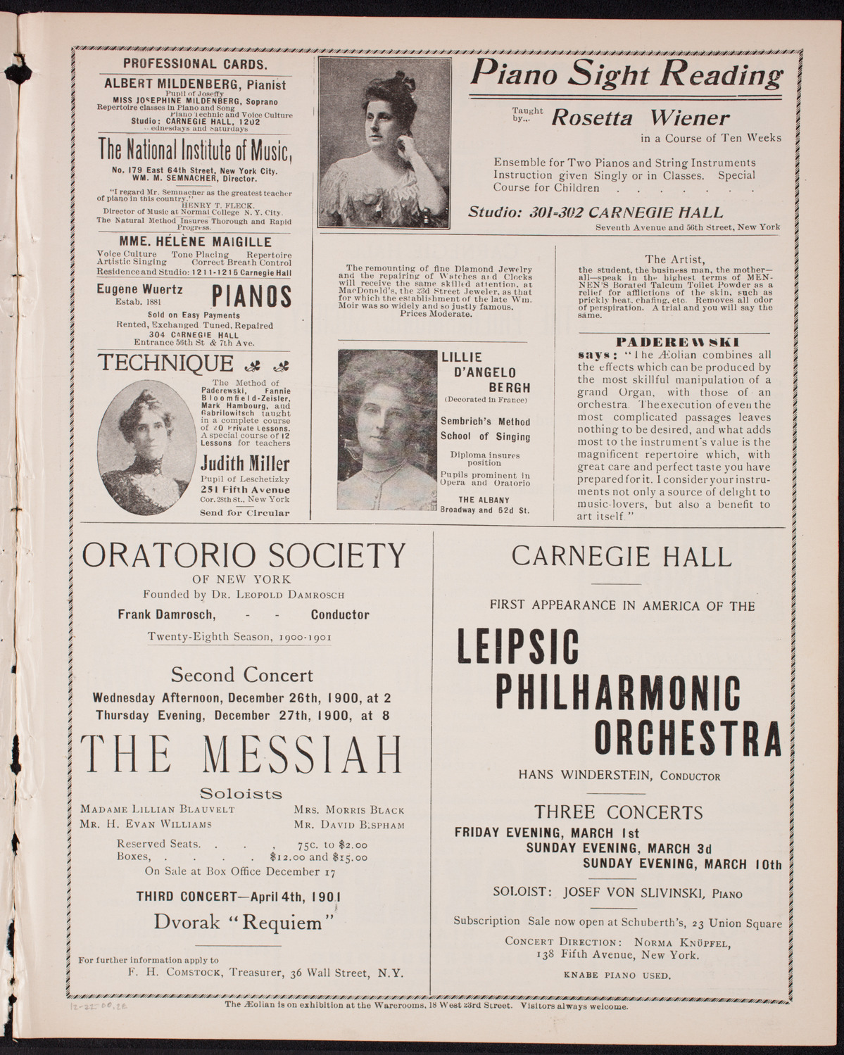 New York Philharmonic, December 22, 1900, program page 3
