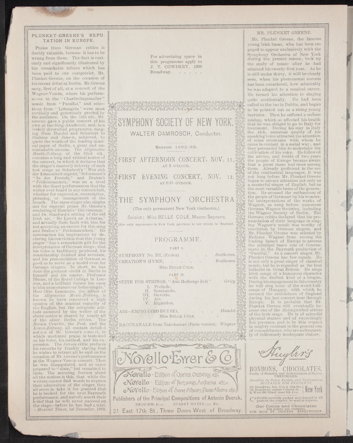 Grand Concert featuring Dr. Antonín Dvorák, October 21, 1892, program page 6