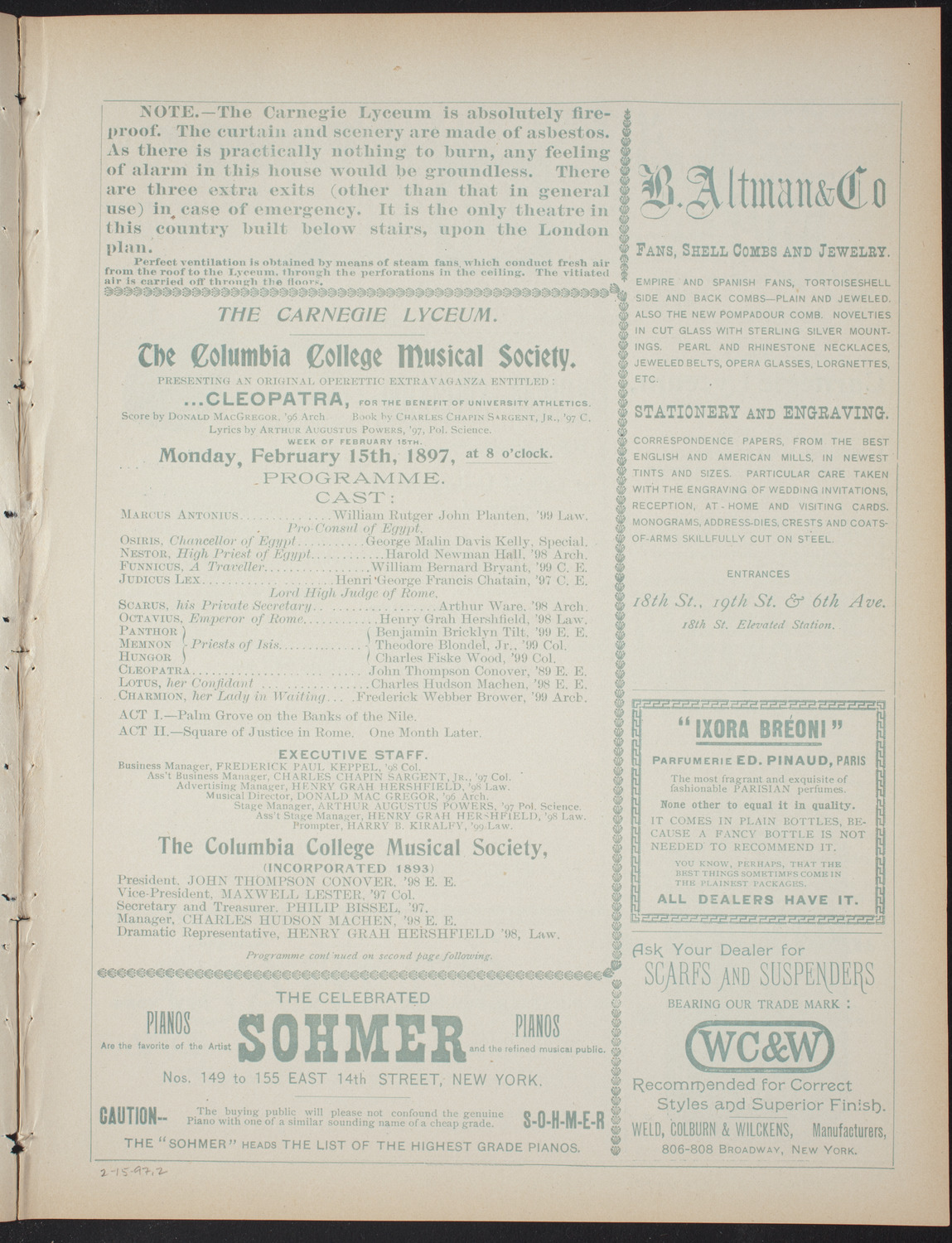 Columbia College Musical Society, February 15, 1897, program page 3