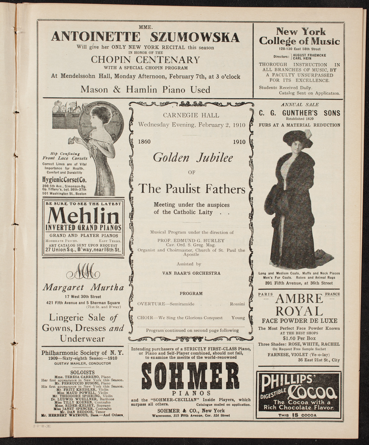 Golden Jubliee of The Paulist Fathers, February 2, 1910, program page 5