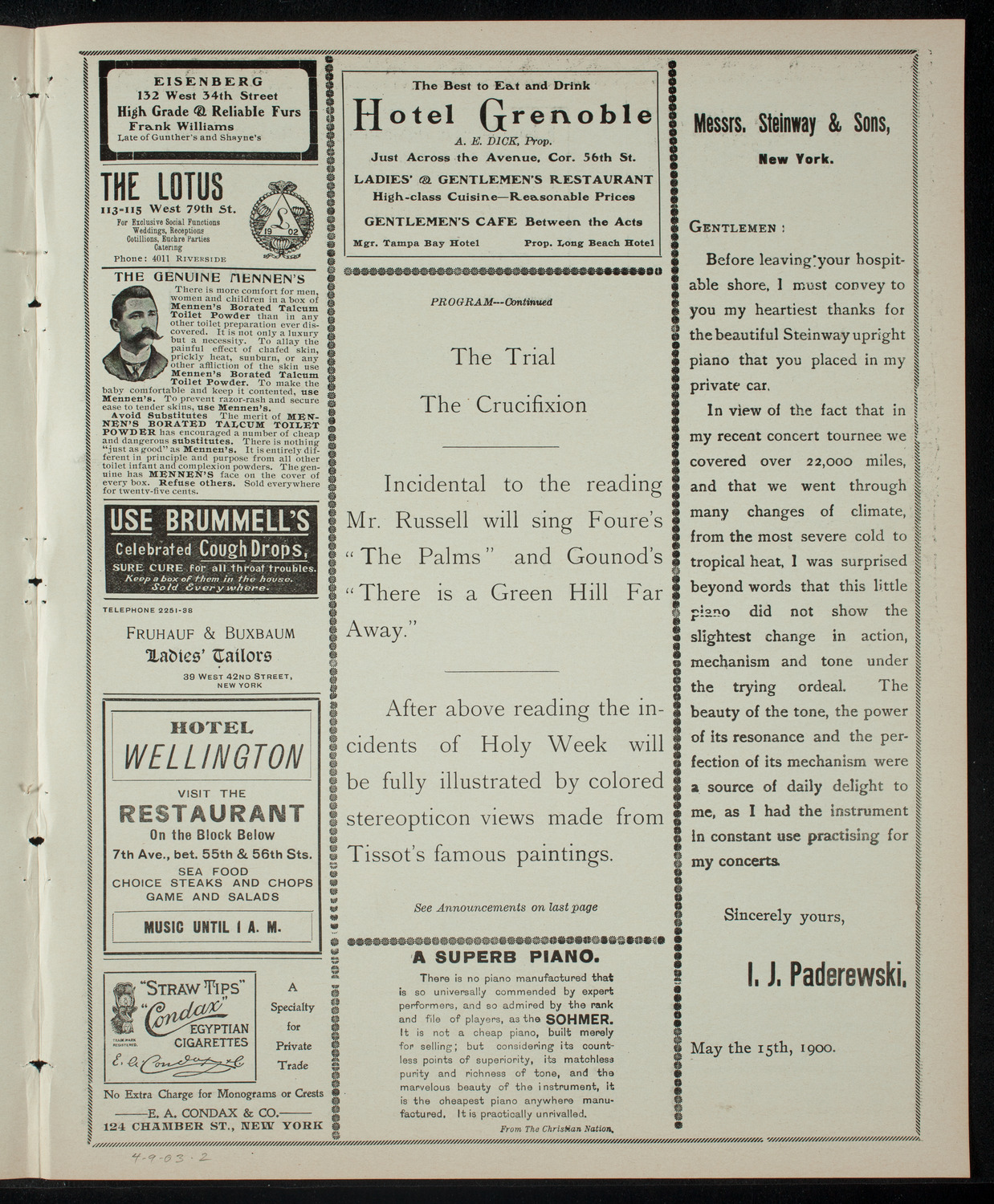 Dramatic Readings from the Bible, April 9, 1903, program page 3