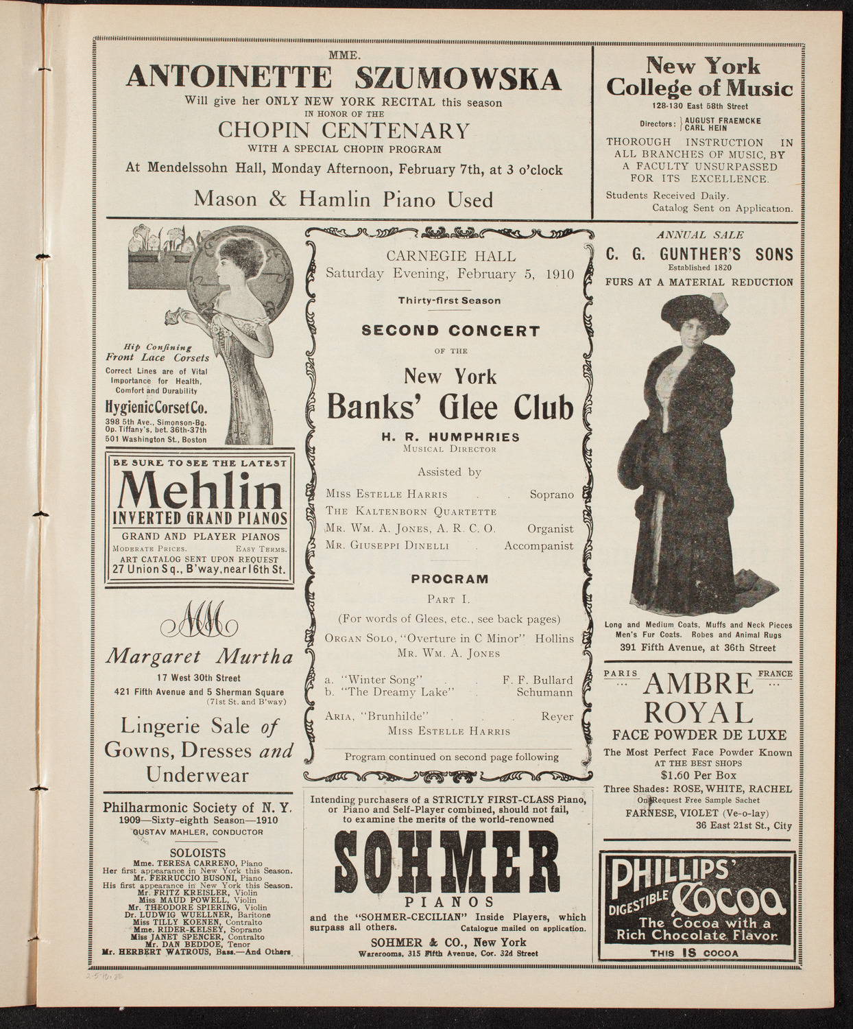 New York Banks' Glee Club, February 5, 1910, program page 5
