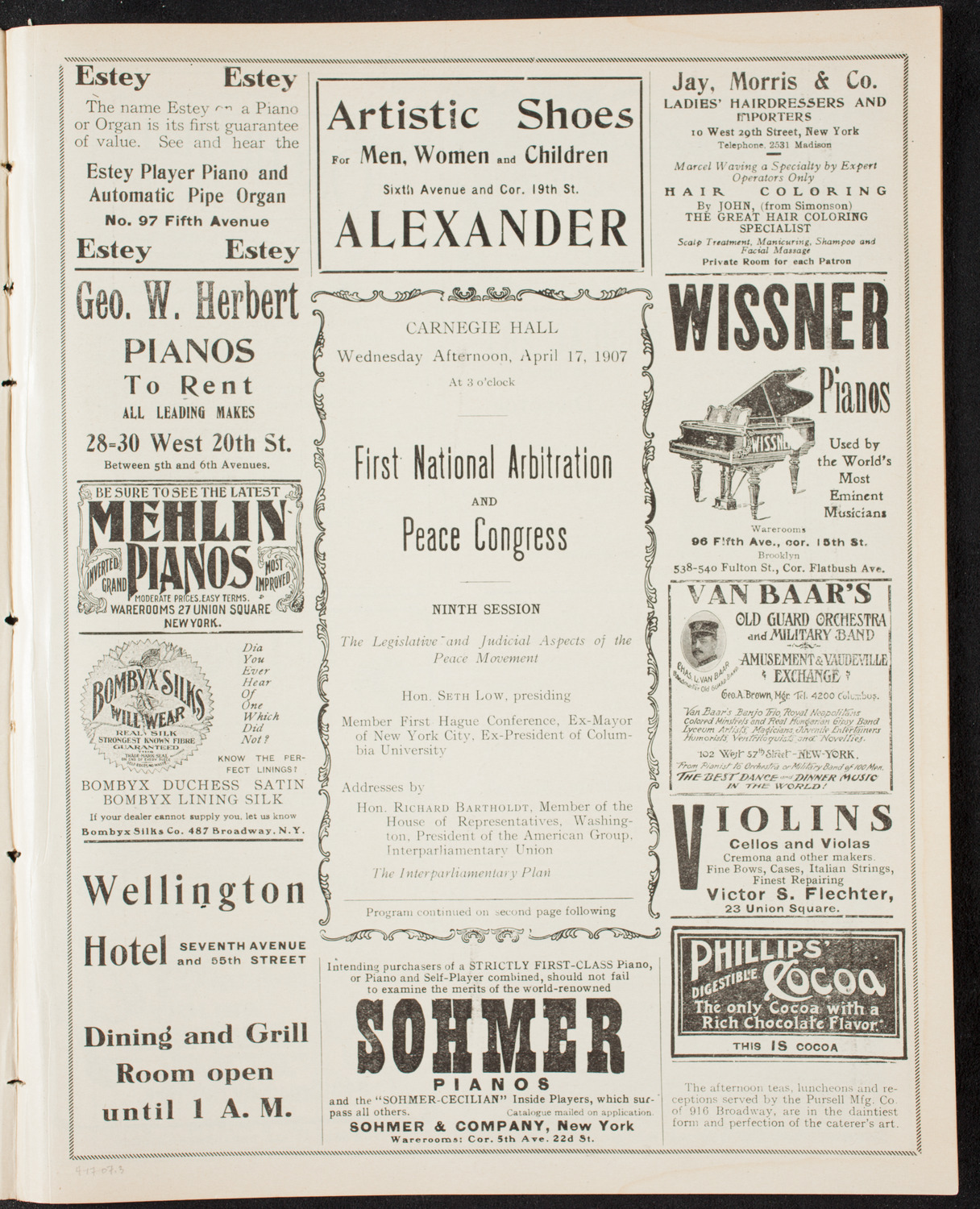 National Arbitration and Peace Congress, April 17, 1907, program page 5