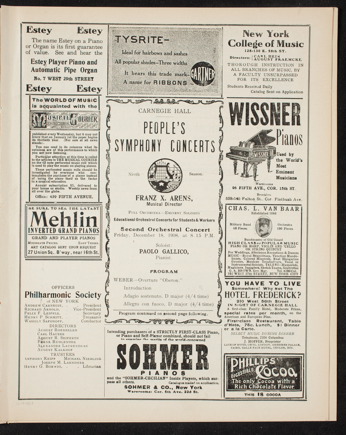 People's Symphony Concert, December 18, 1908, program page 5