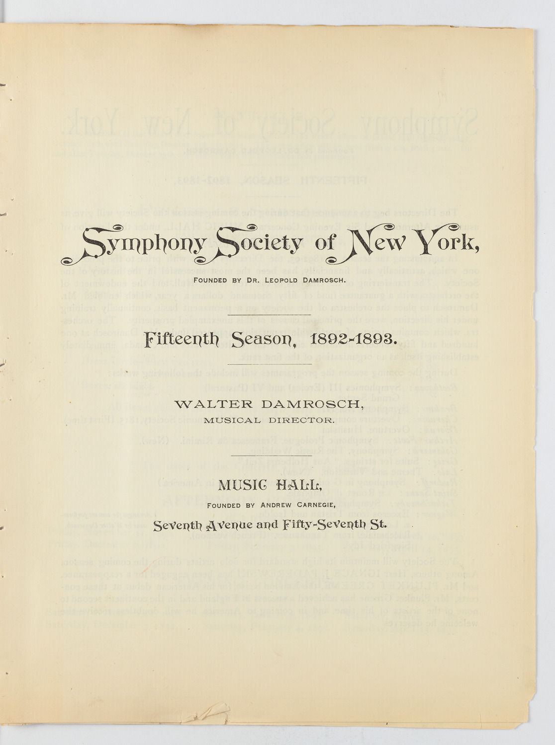 New York Symphony Orchestra, 1892-1893
