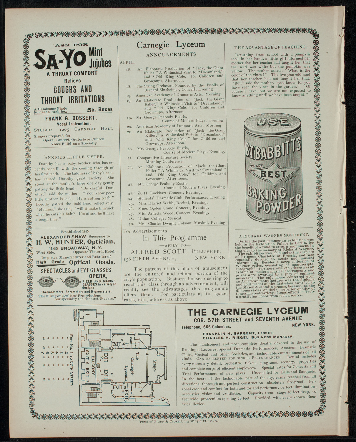 American Academy of Dramatic Arts Private Dress Rehearsal, April 18, 1900, program page 4