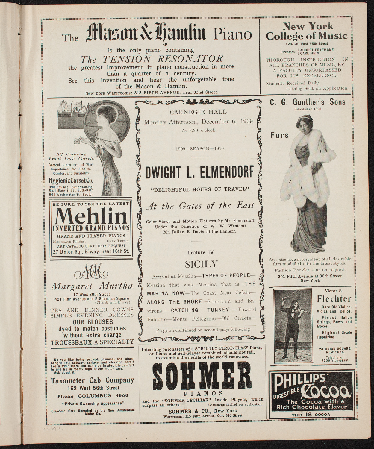 Elmendorf Lecture: At the Gates of the East, December 6, 1909, program page 5