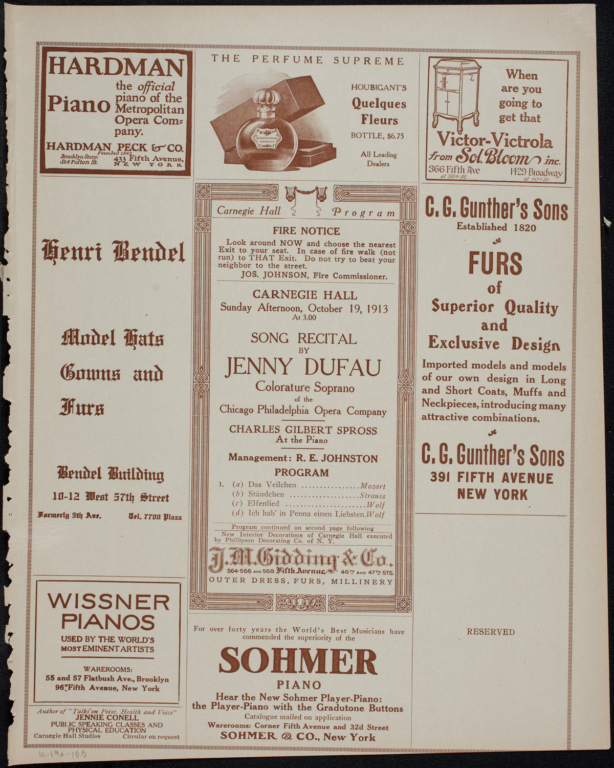 Jenny Dufau, Soprano, October 19, 1913, program page 5