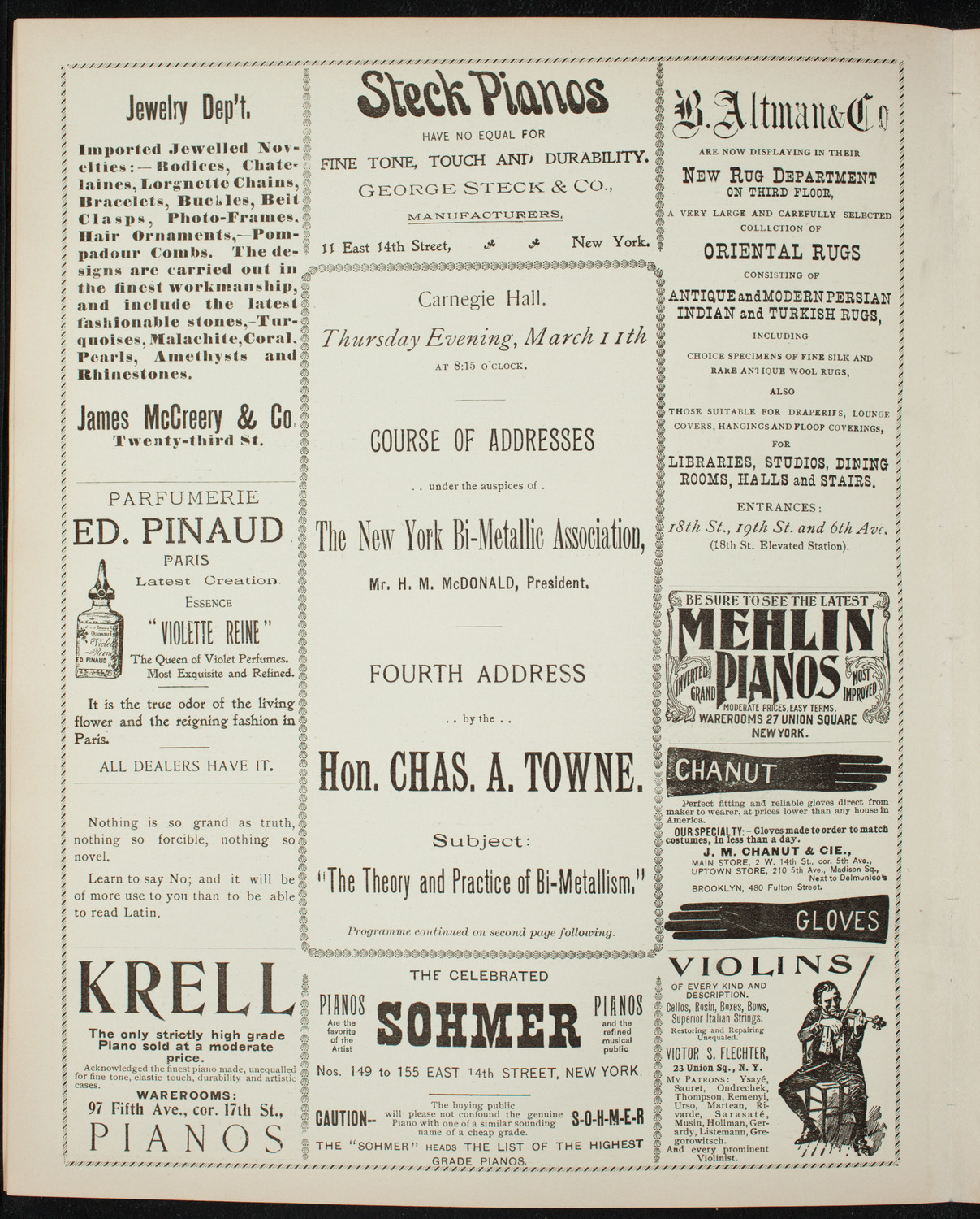 Lecture by Charles A. Towne, March 11, 1897, program page 4