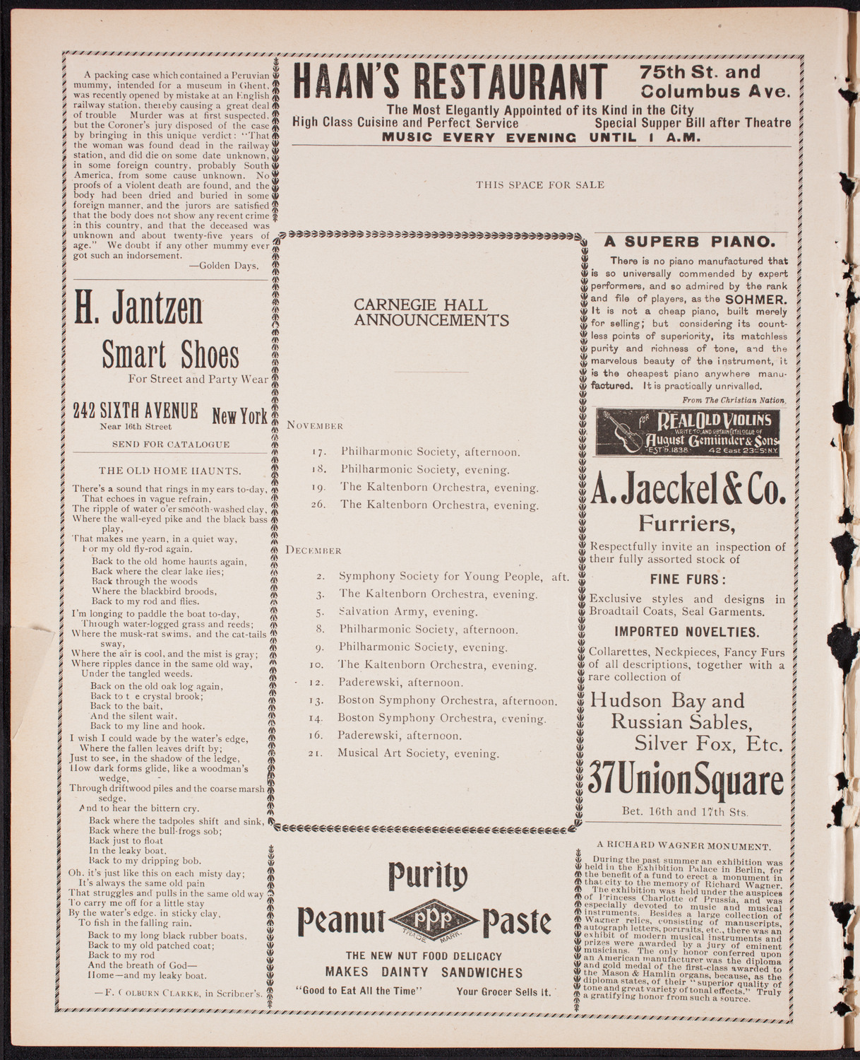 Kaltenborn Orchestra, November 12, 1899, program page 2