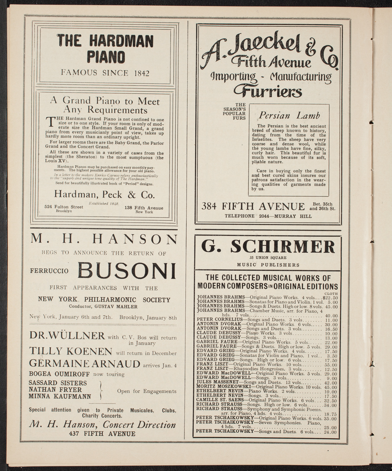 Lillian Nordica, Soprano, and Teresa Carreño, Piano, December 19, 1909, program page 8