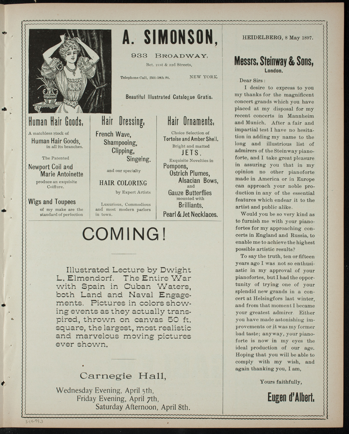Bessie Lewis and Others, March 14, 1899, program page 5