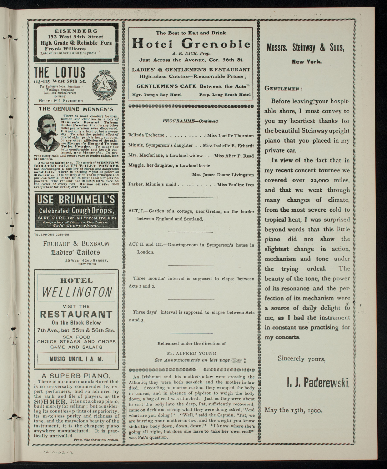 Amateur Comedy Club, December 11, 1902, program page 3