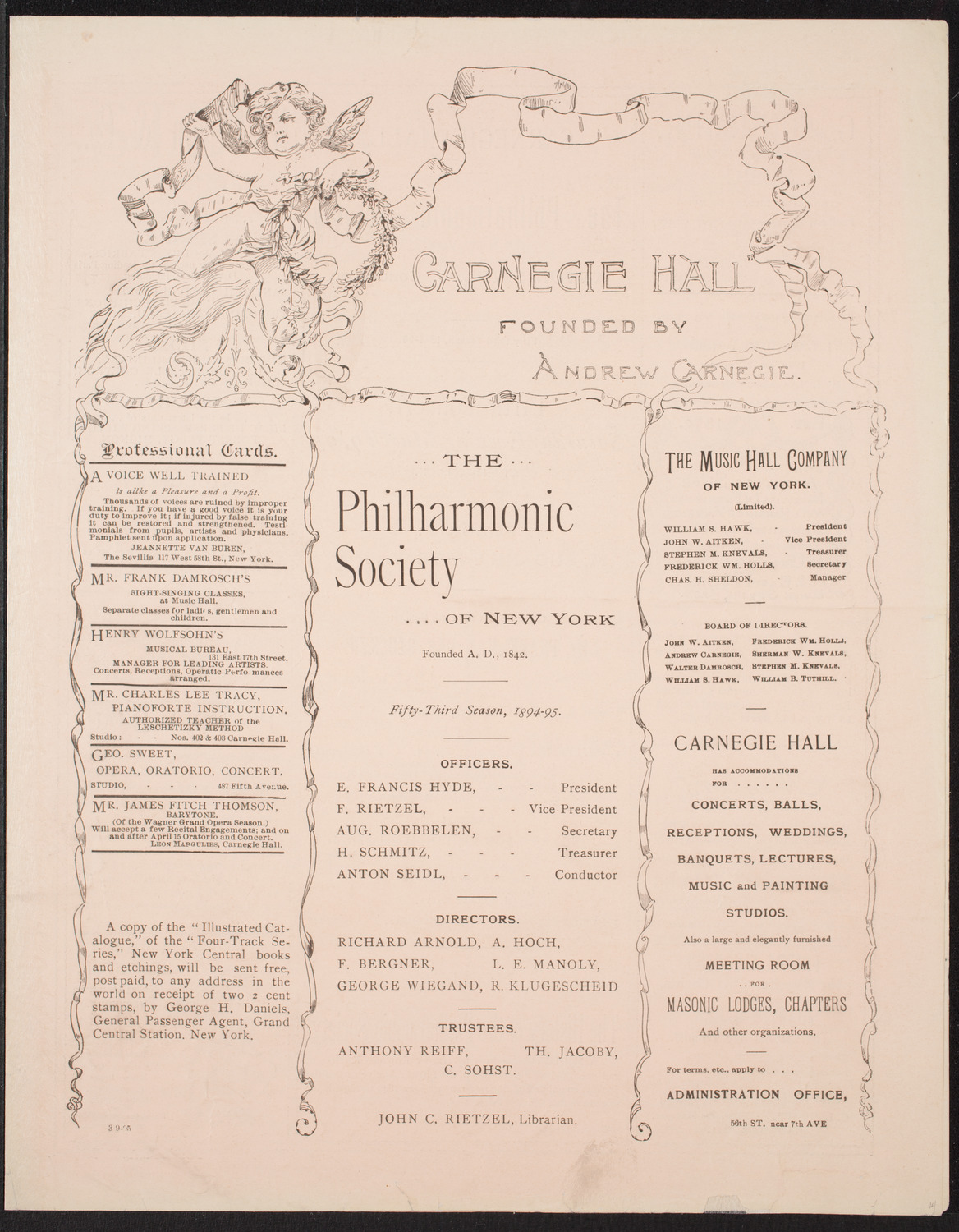 New York Philharmonic, March 9, 1895, program page 1
