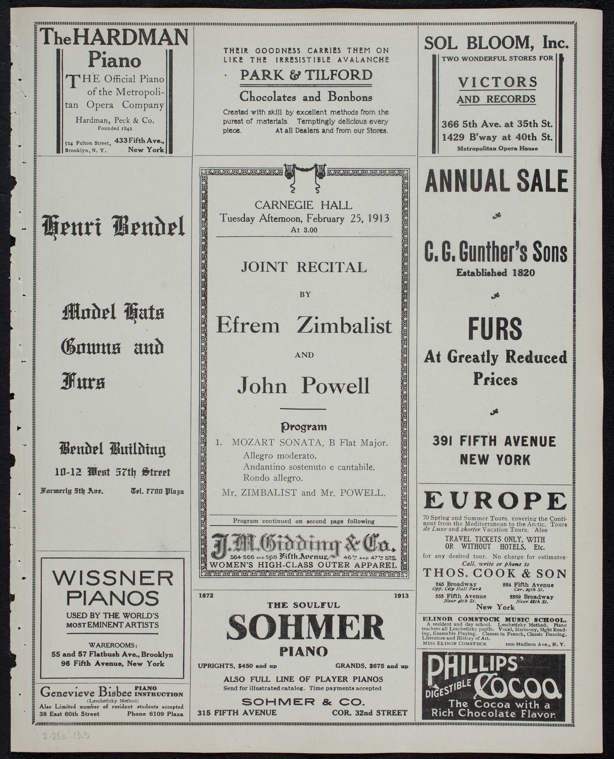 Efrem Zimbalist, Violin, and John Powell, Piano, February 25, 1913, program page 5