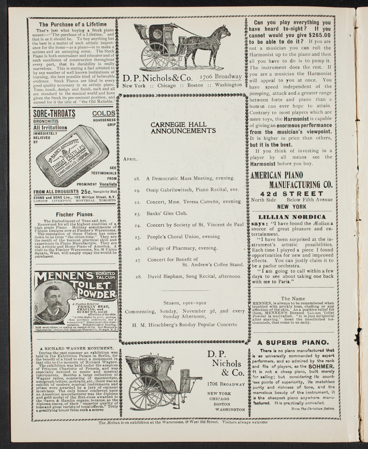 David Bispham, Baritone, April 14, 1901, program page 2