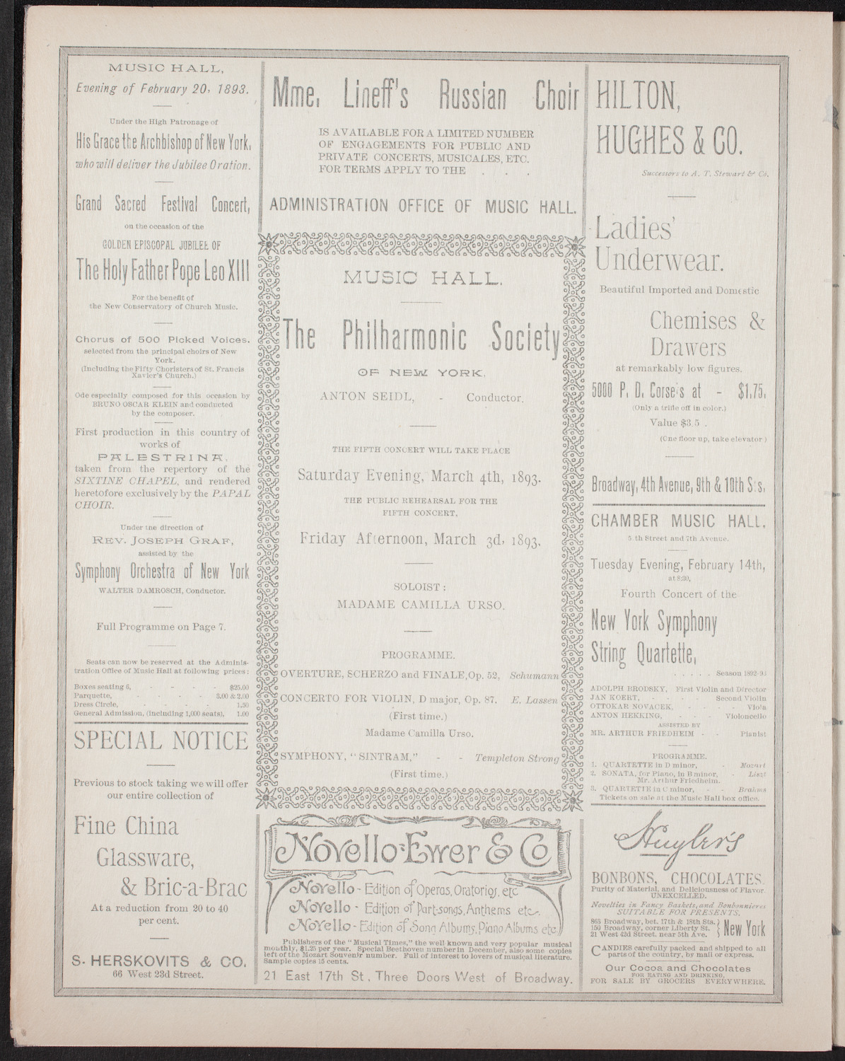 New York Philharmonic, February 10, 1893, program page 6