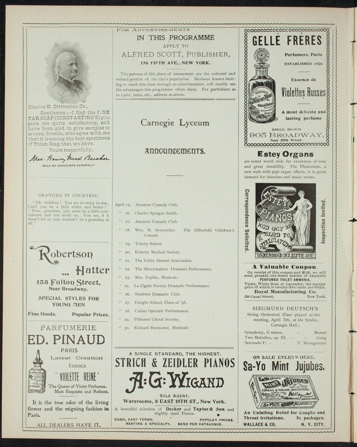 Amateur Comedy Club, April 14, 1898, program page 2