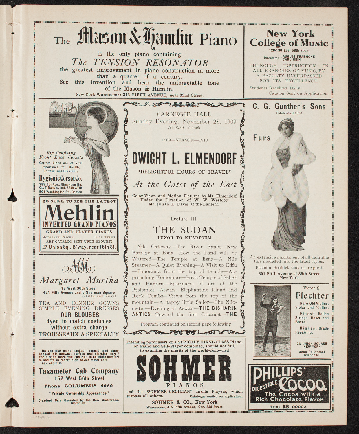Elmendorf Lecture: At the Gates of the East, November 28, 1909, program page 5