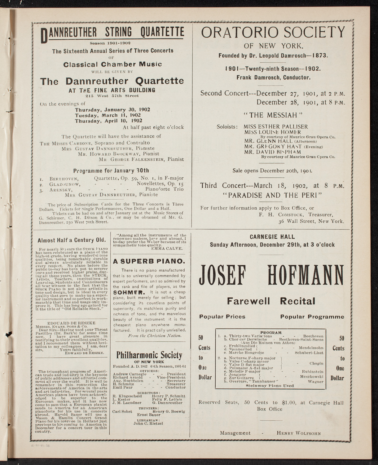 New York Philharmonic, December 21, 1901, program page 5