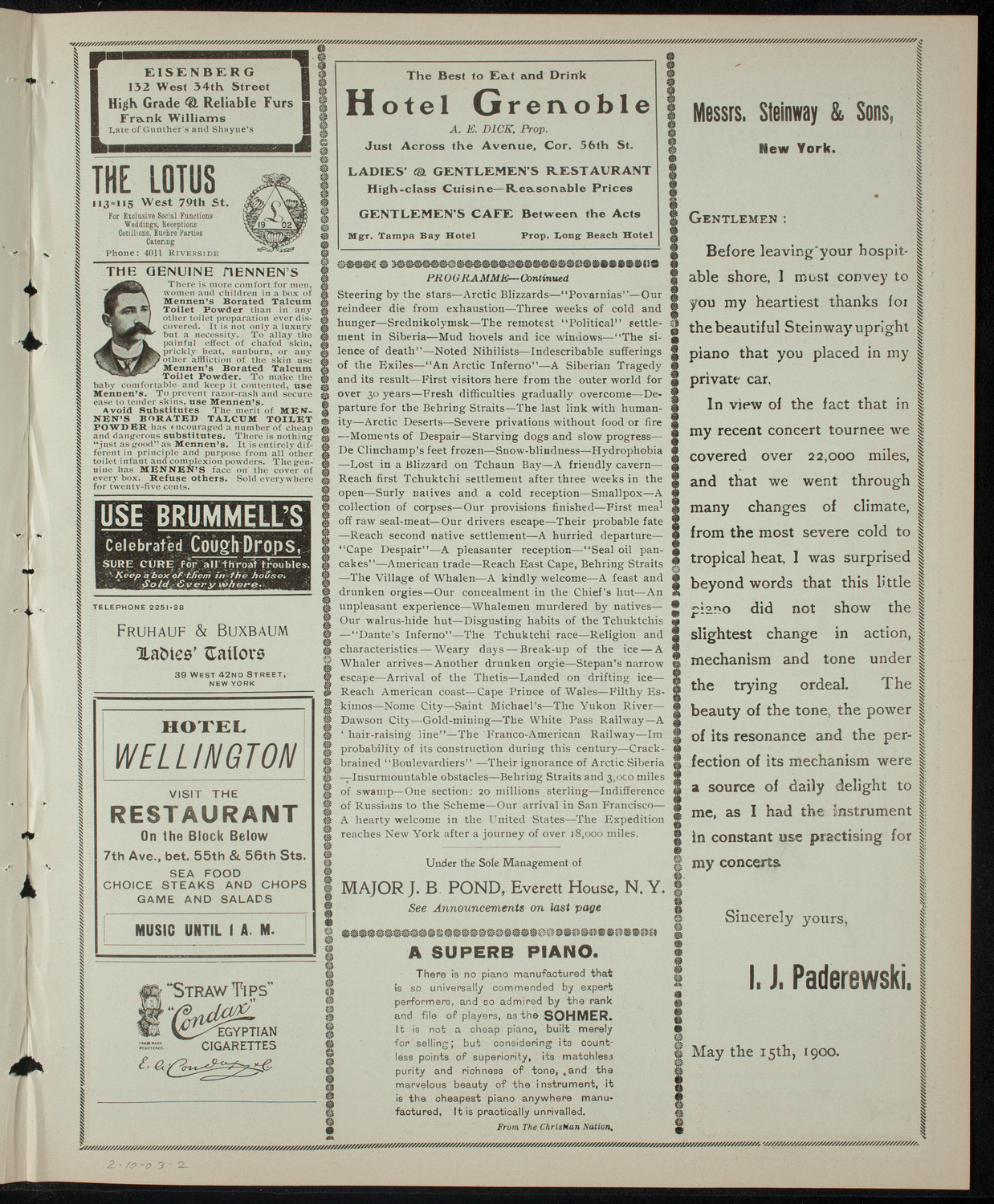 Harry DeWindt, February 10, 1903, program page 3