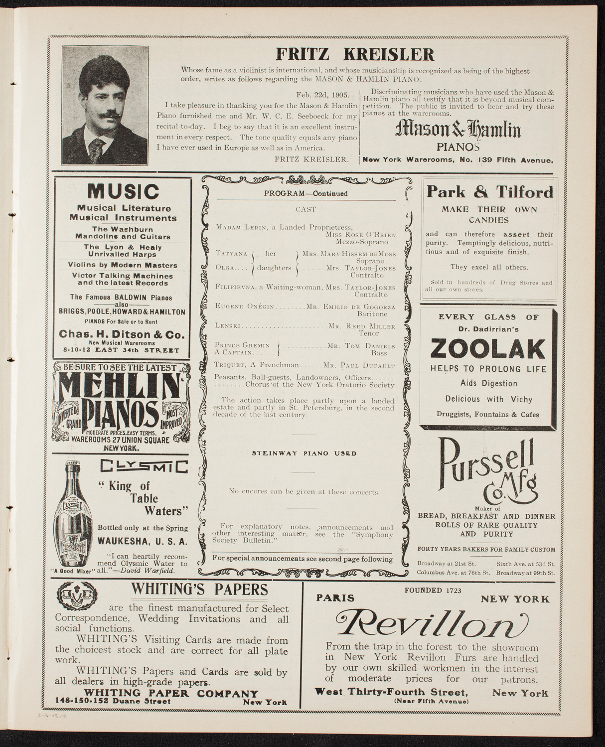 New York Symphony Orchestra, February 16, 1908, program page 7