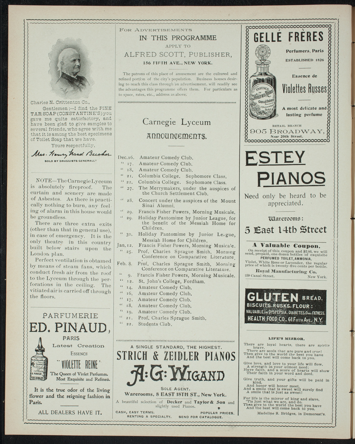 Amateur Comedy Club, December 15, 1897, program page 2