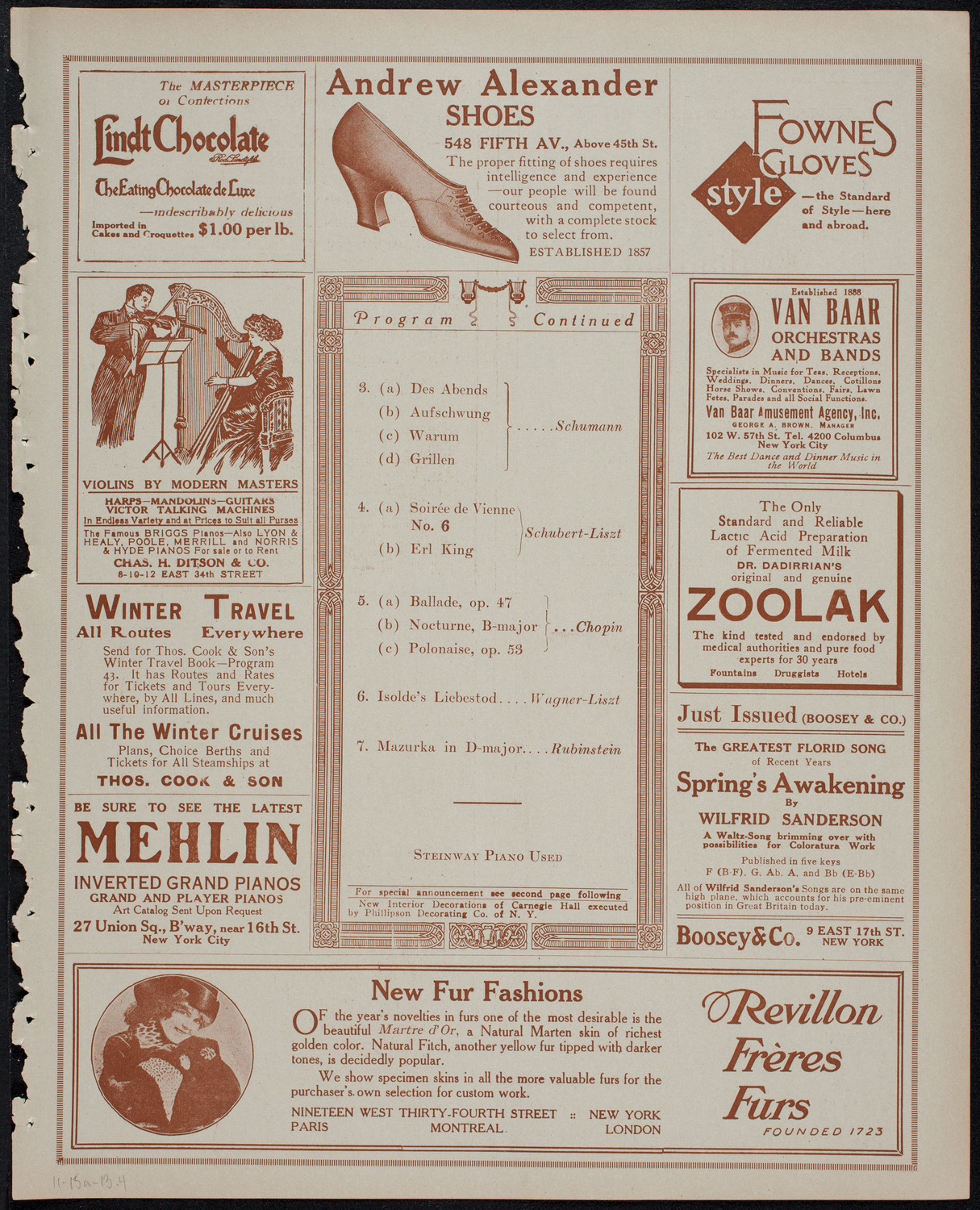 Ignacy Jan Paderewski, Piano, November 15, 1913, program page 7