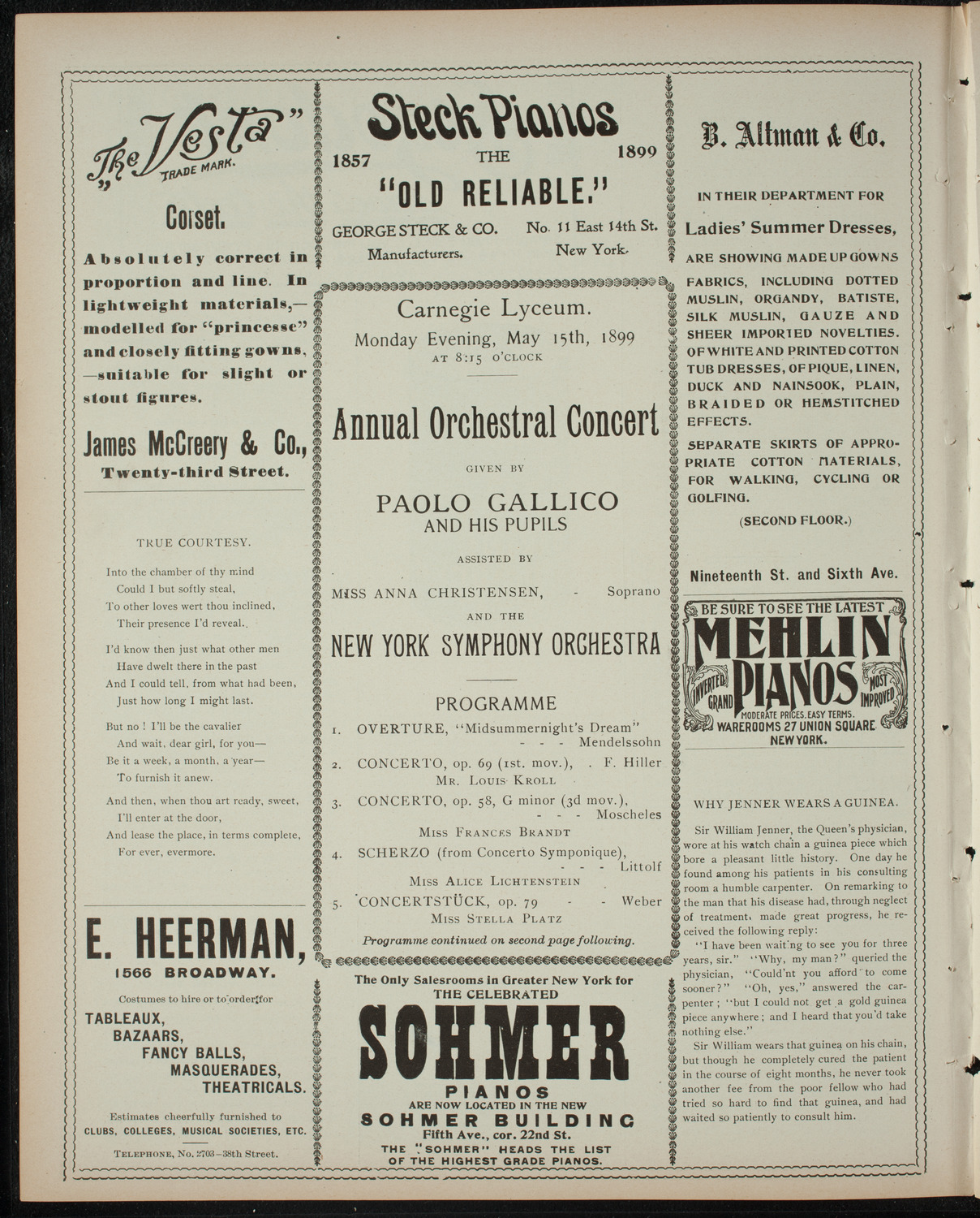 Paolo Gallico and Pupils, May 15, 1899, program page 4