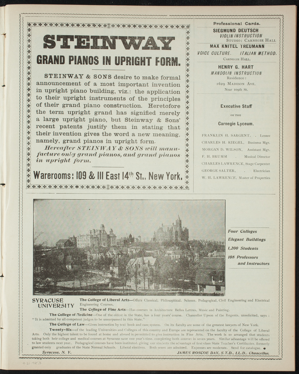 Veltin Alumni "Song Folio", April 21, 1898, program page 5