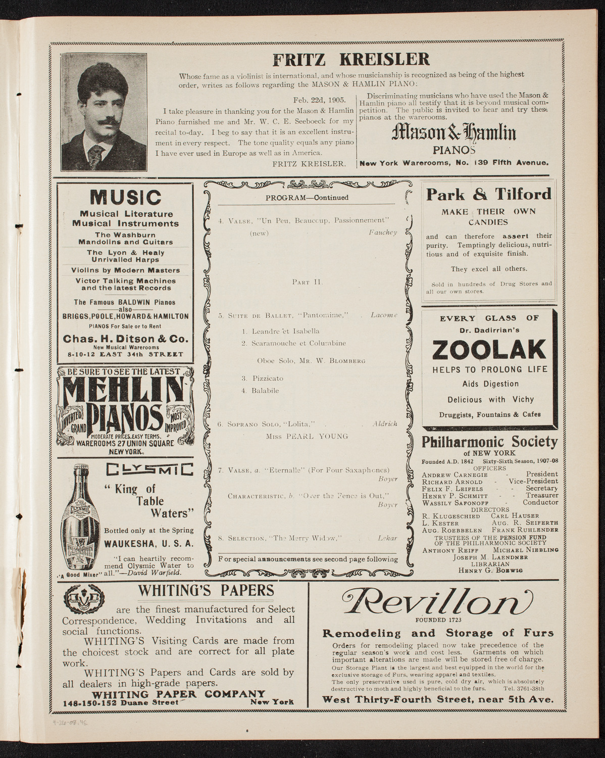 Amicitia Amateur Band, April 26, 1908, program page 7