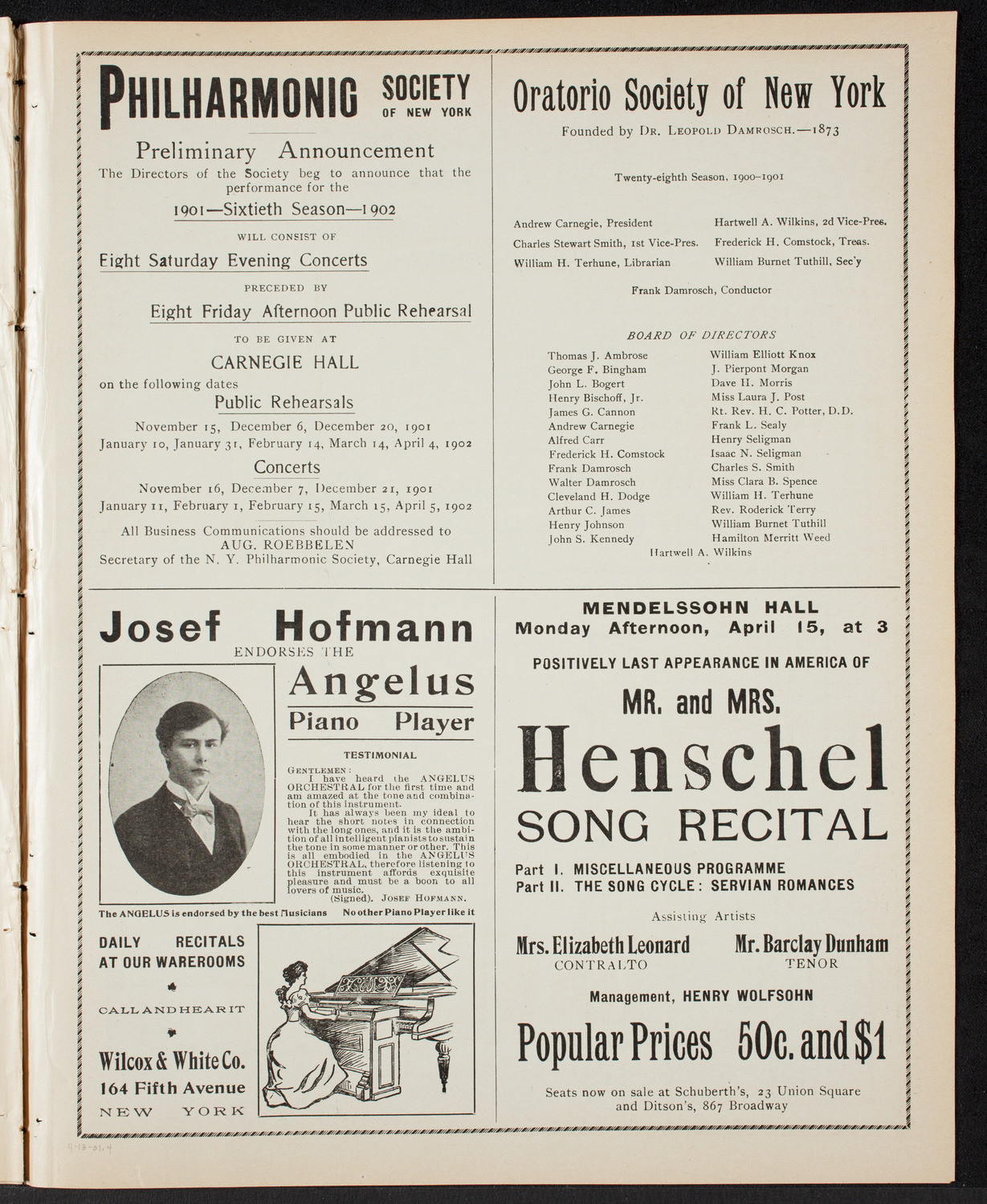 Josef Hofmann, Piano, April 13, 1901, program page 7