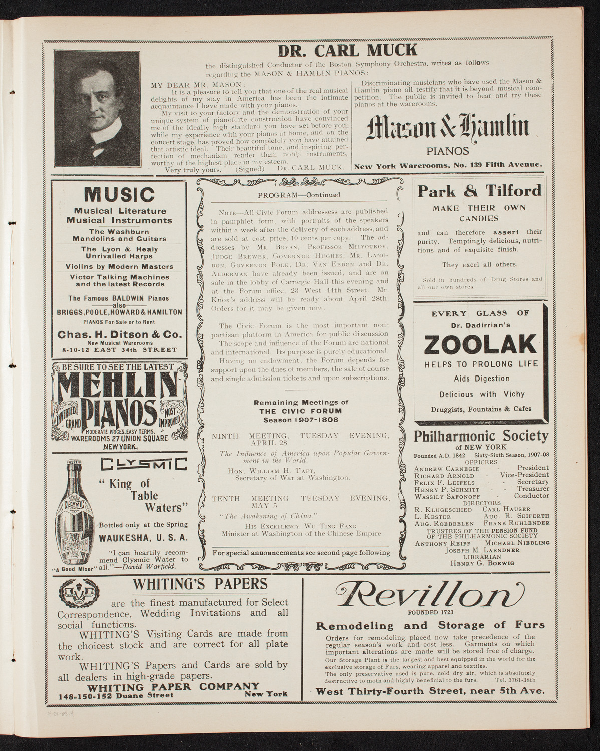The Civic Forum, April 22, 1908, program page 7