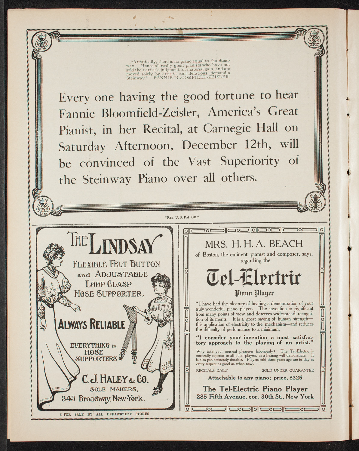Fannie Bloomfield Zeisler, Piano, December 12, 1908, program page 4