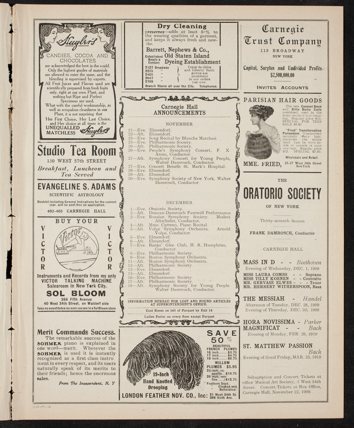 New York Philharmonic, November 21, 1909, program page 3