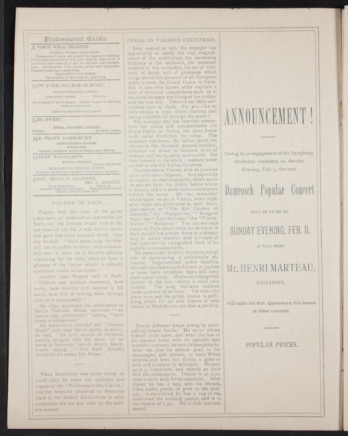 Madame Lineff's Russian Choir, February 2, 1894, program page 2