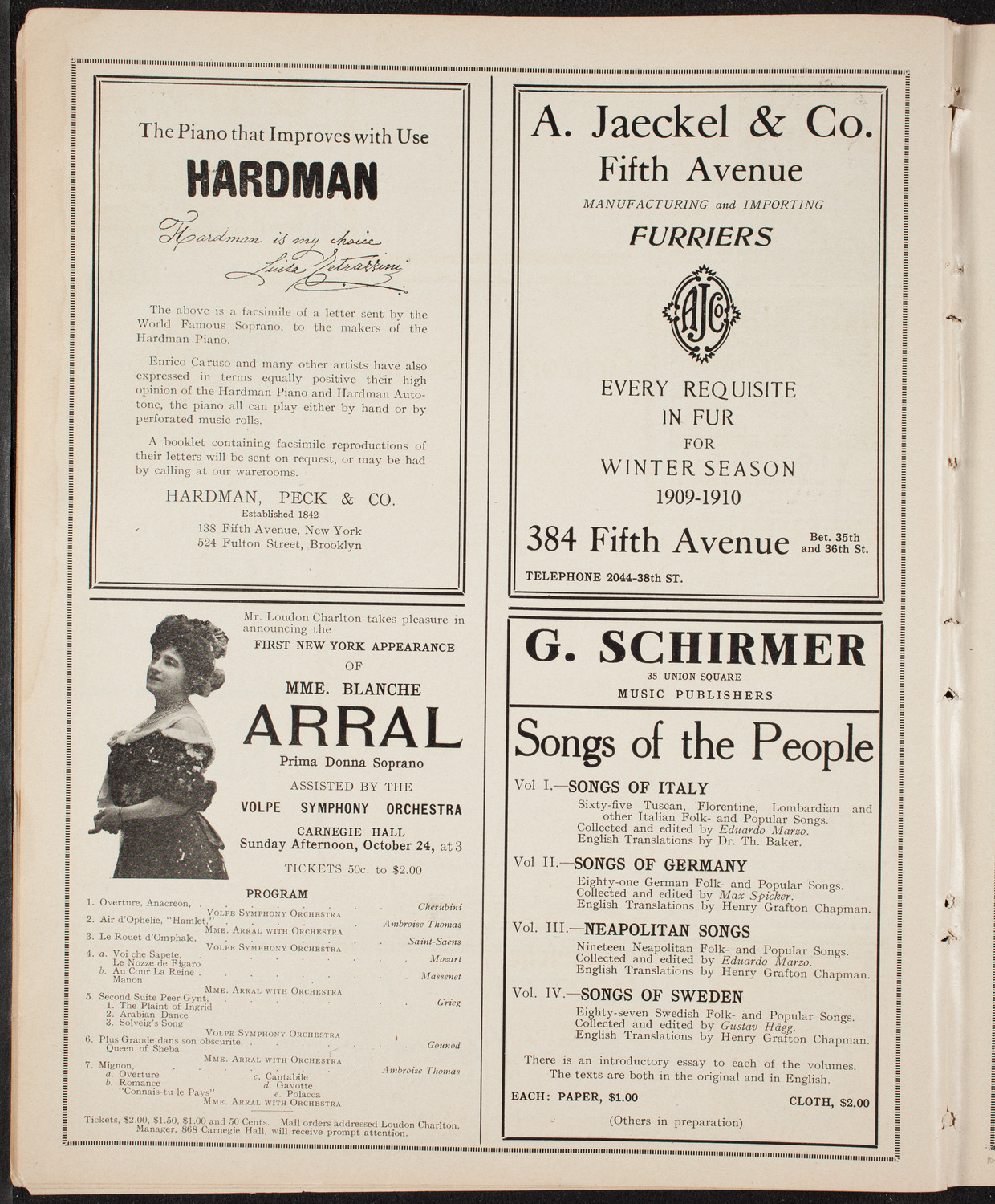 Fritz Kreisler, Violin, October 23, 1909, program page 8