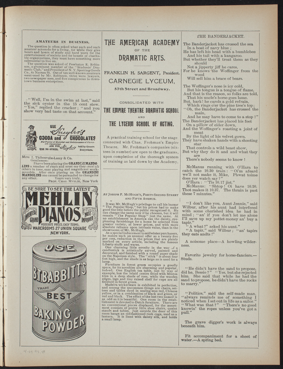 American Academy of Dramatic Arts, April 29, 1897, program page 7