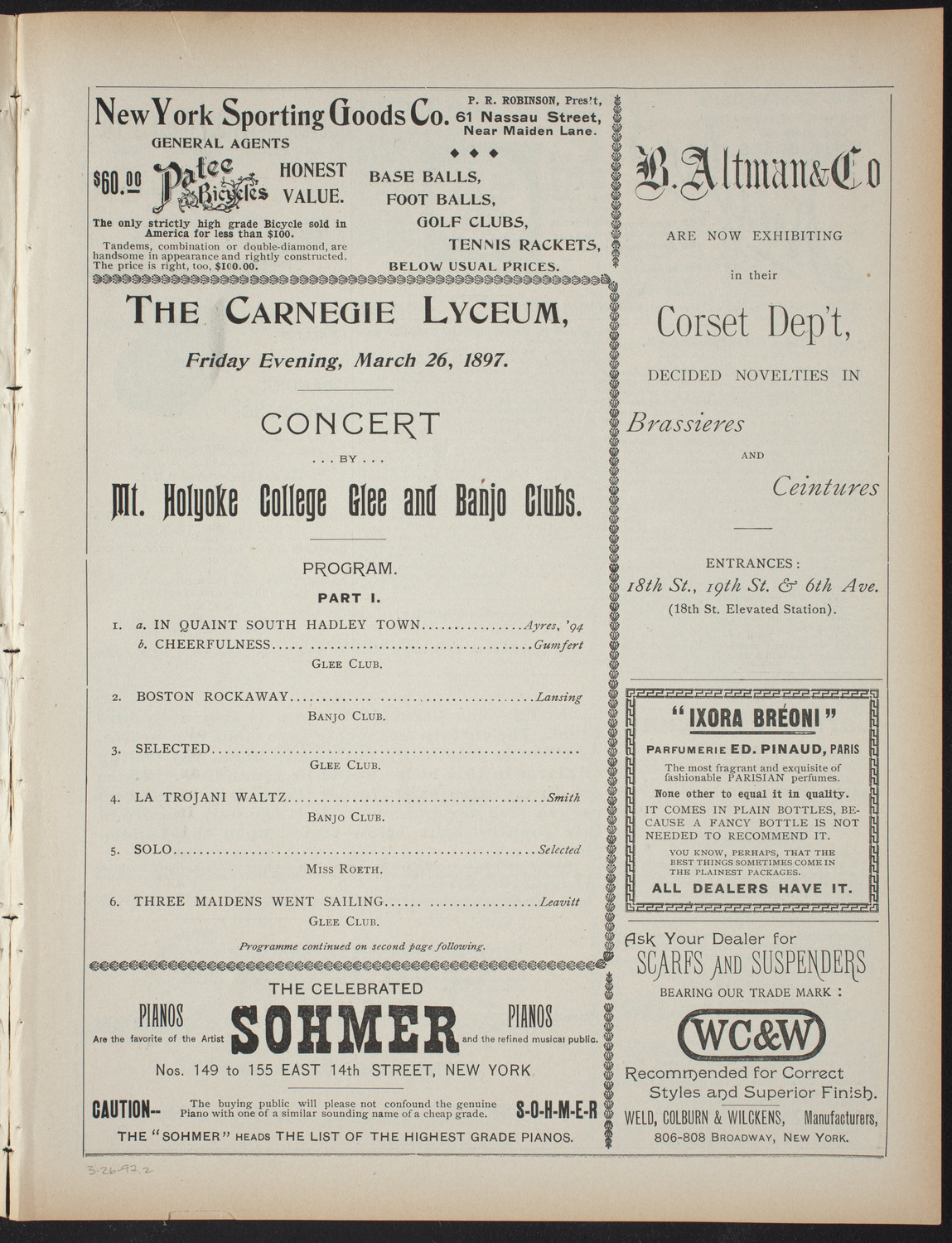 Mt. Holyoke College Glee and Banjo Clubs, March 26, 1897, program page 3