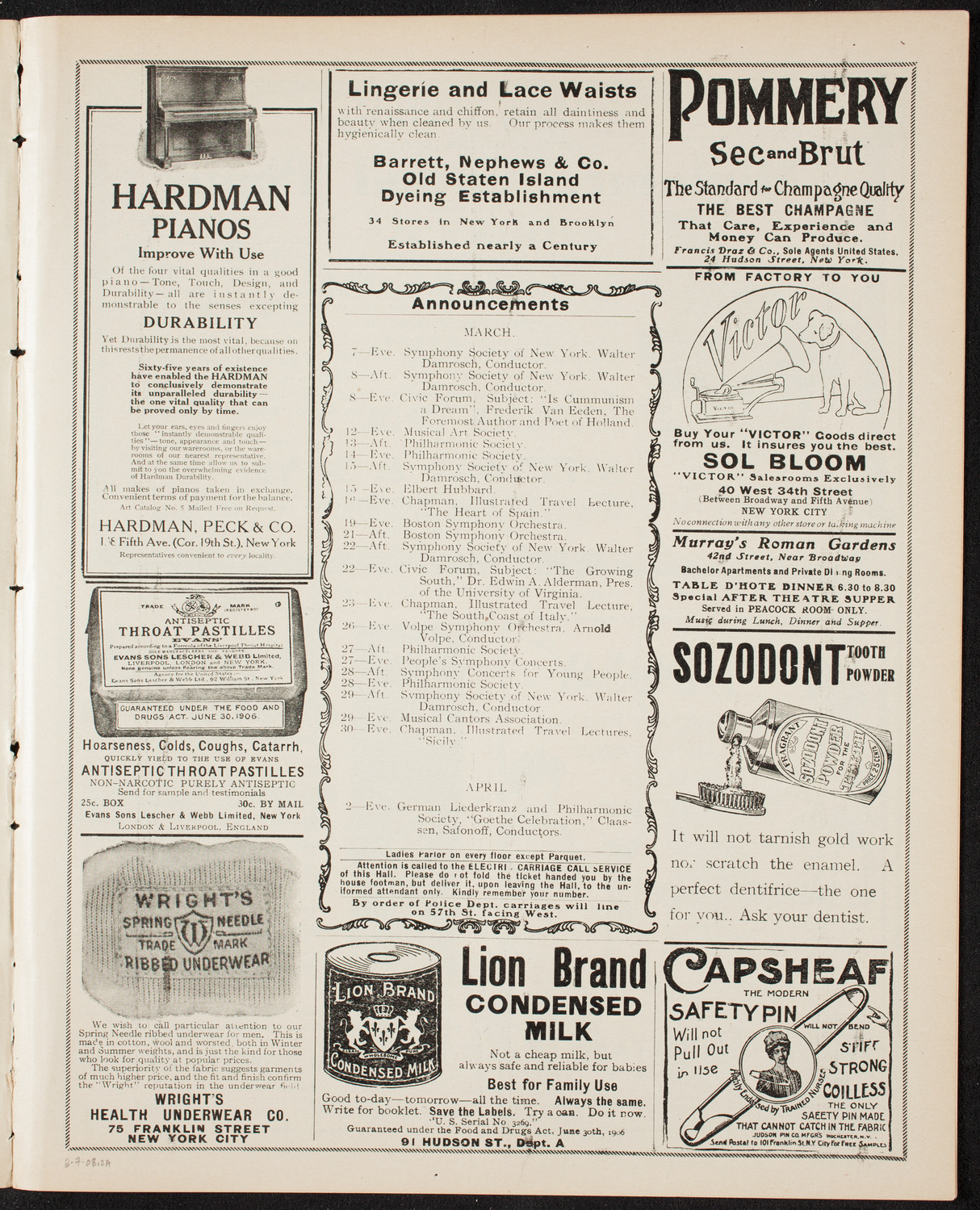 Ernestine Schumann-Heink, Mezzo-Soprano, March 7, 1908, program page 3