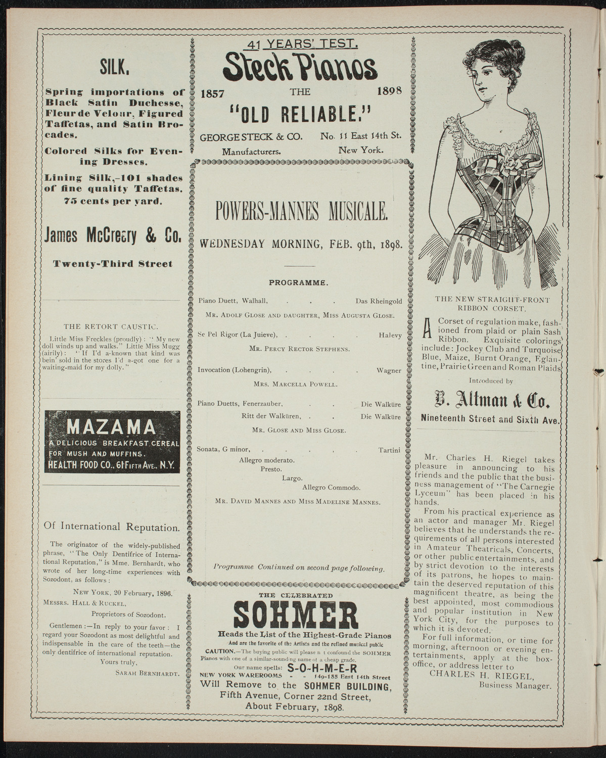 Powers-Mannes Wednesday Morning Musicale, February 9, 1898, program page 4