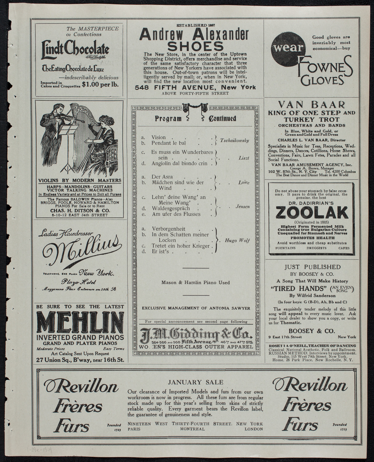 Julia Culp, Contralto, January 28, 1913, program page 7