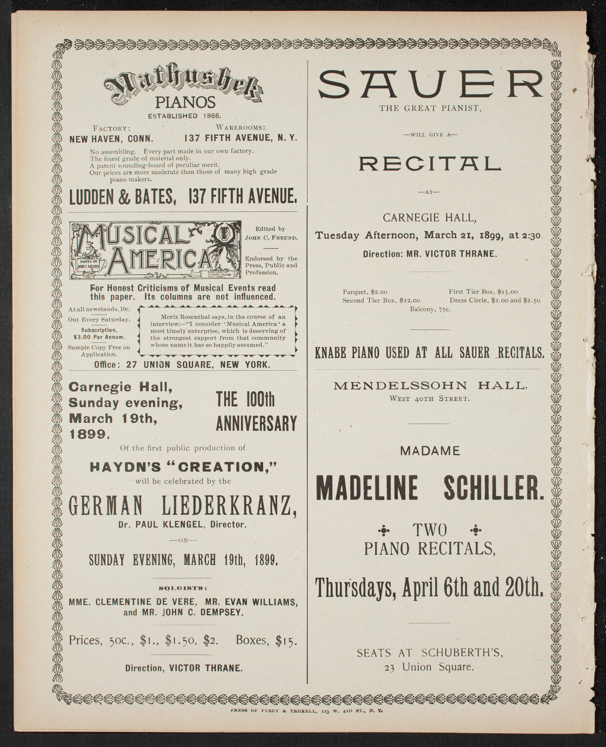 New York Philharmonic, March 18, 1899, program page 8
