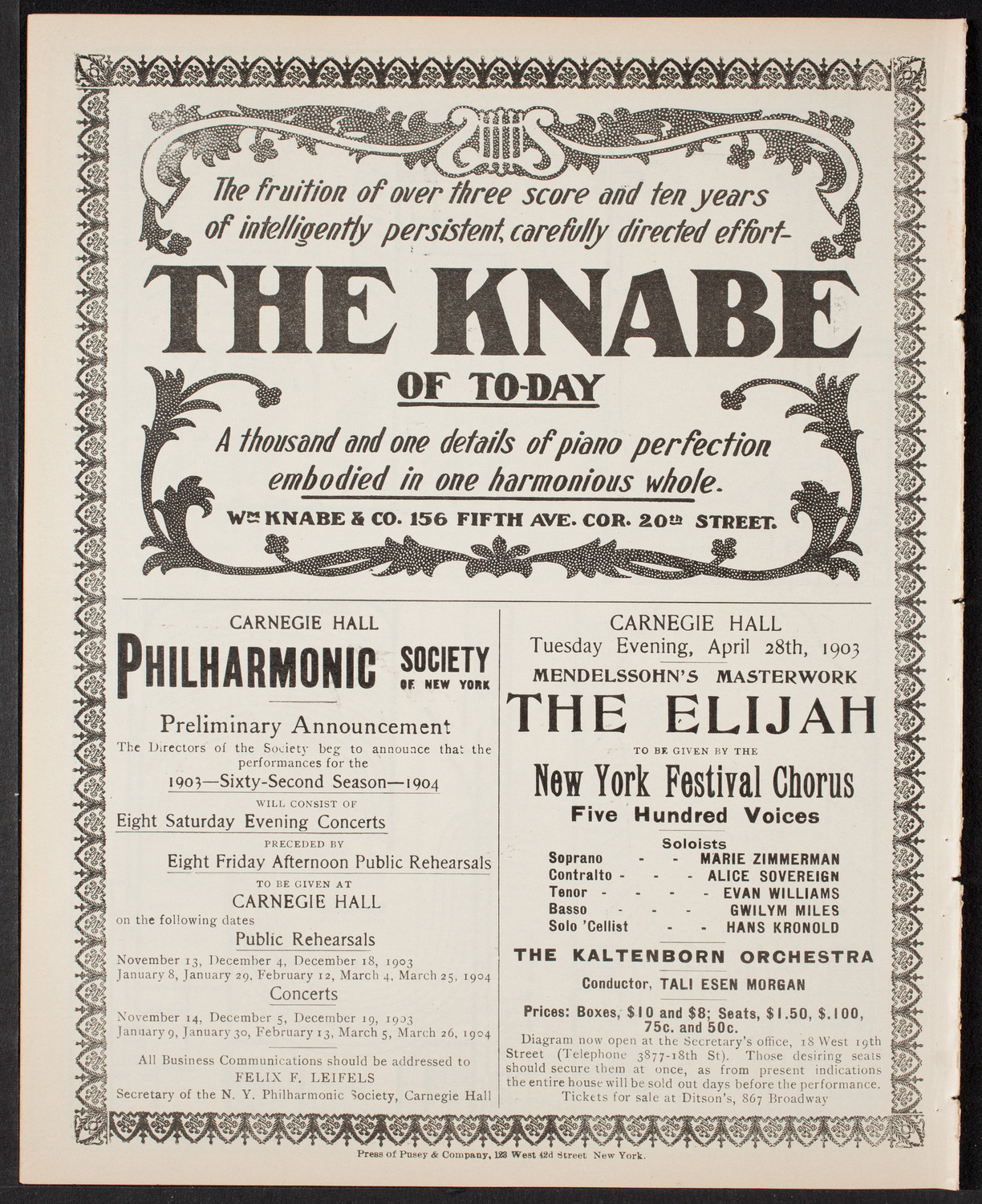 New York Festival Chorus, April 28, 1903, program page 12