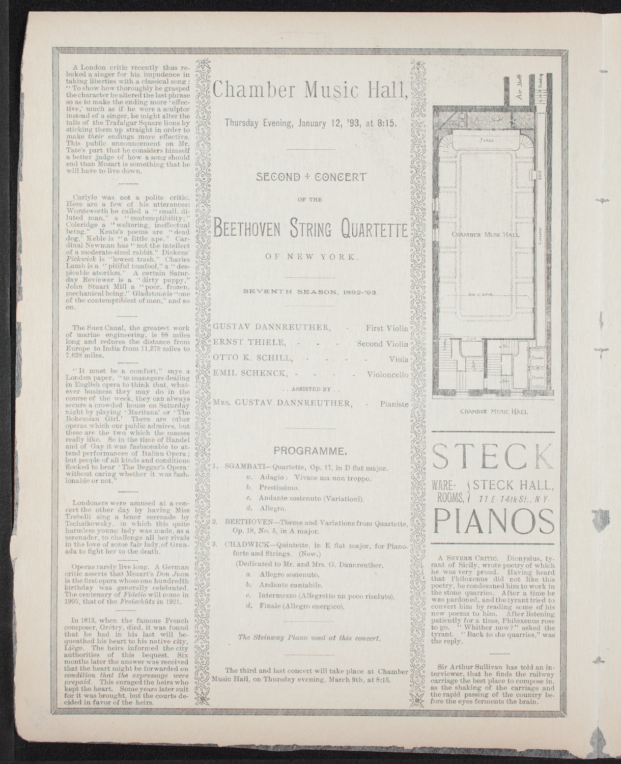 Beethoven String Quartet, January 12, 1893, program page 2