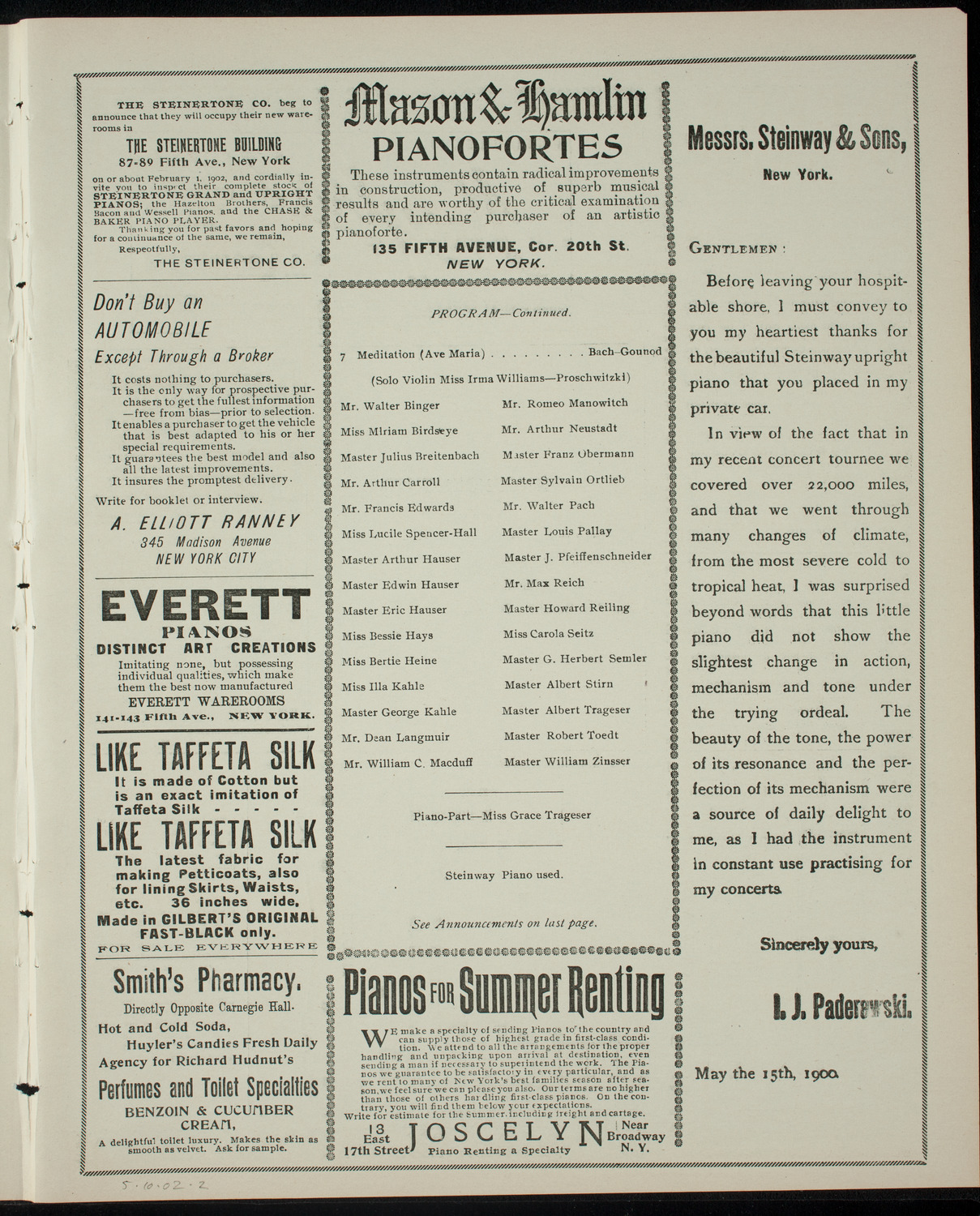 Violin Recital by Pupils of Carl Hauser, May 10, 1902, program page 3