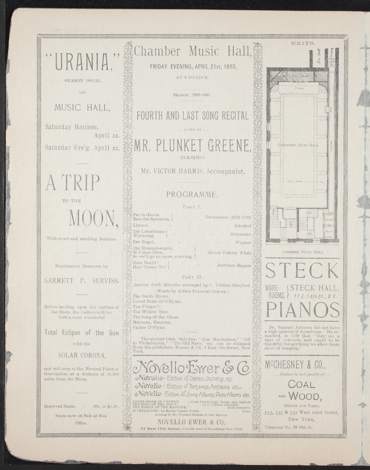 Plunket Greene, April 21, 1893, program page 2